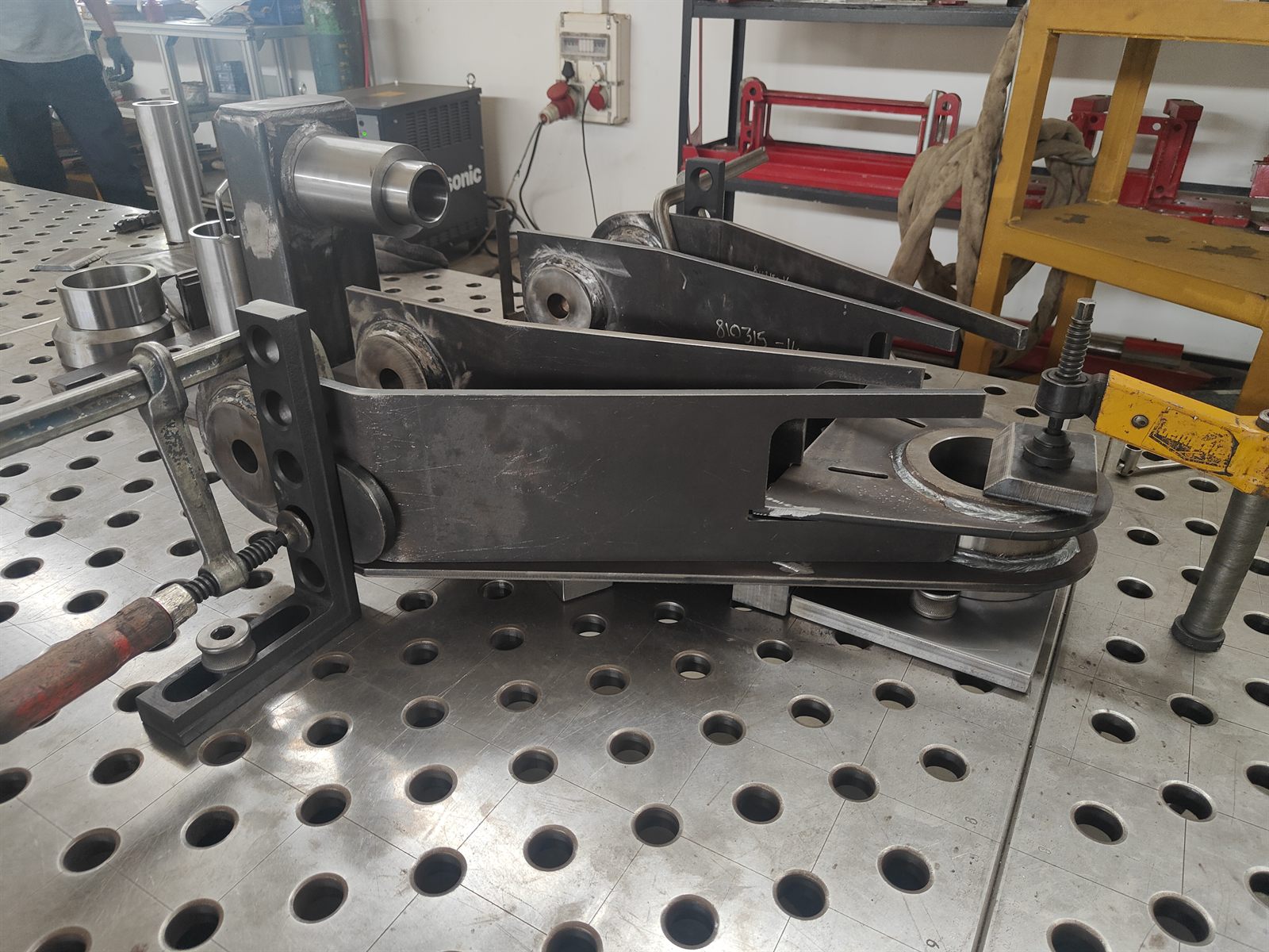 Weldment clamped and fixtured on the 3D welding table
